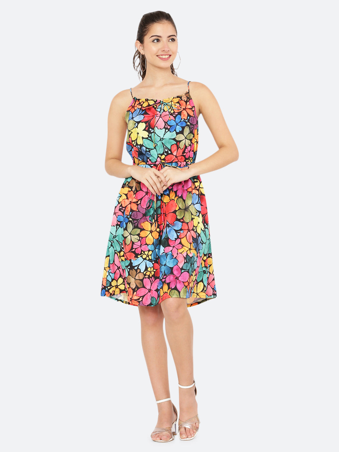 A floral printed halter neck dress with a drawstring waist and side pockets sounds like a stylish and comfortable summer dress. The halter neck style allows for a bit of skin to be shown and the drawstring waist allows for a flattering, adjustable fit. The side pockets add a practical touch and convenience, allowing you to keep small essentials close at hand.