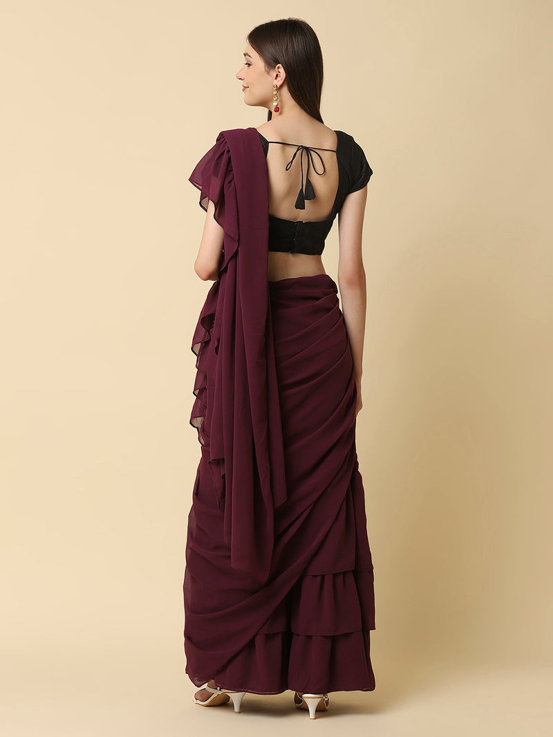 Cashmere rose pink pre stitched drape saree set – Estie Couture