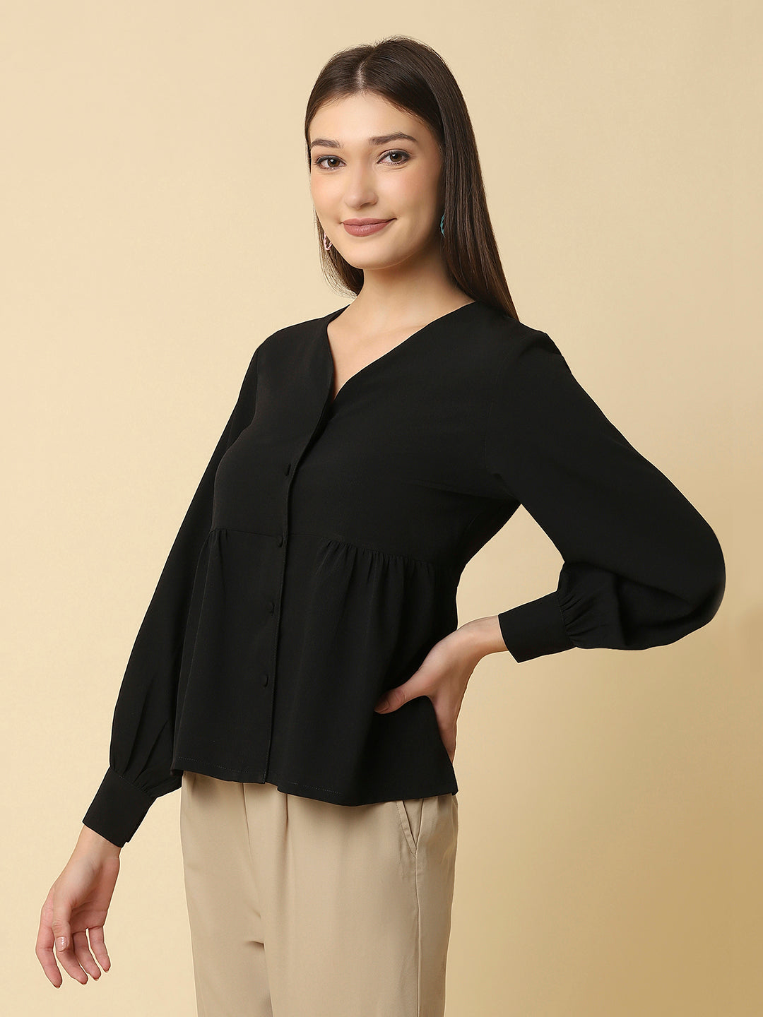 Black Color Women Top With Full Sleeve