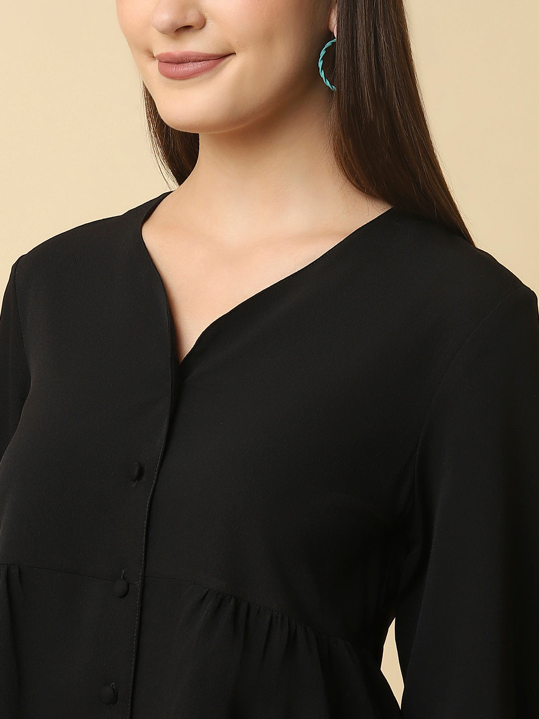 Black Color Women Top With Full Sleeve