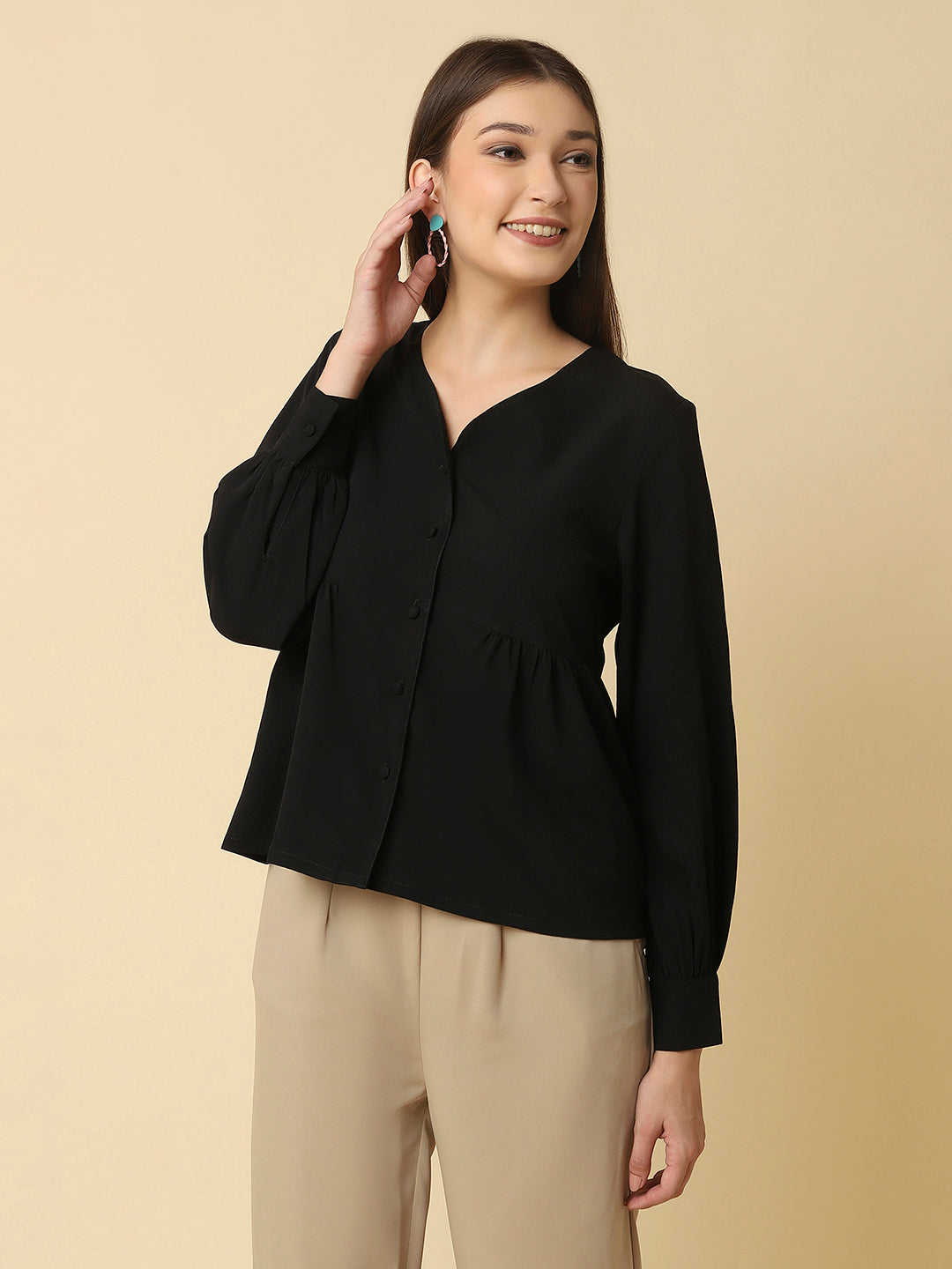 Black Color Women Top With Full Sleeve