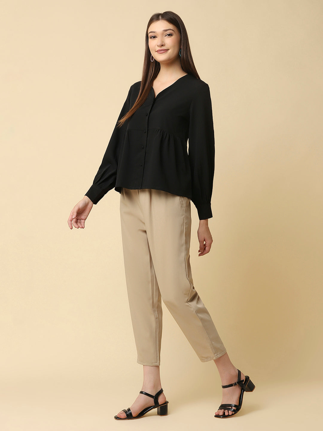 Black Color Women Top With Full Sleeve
