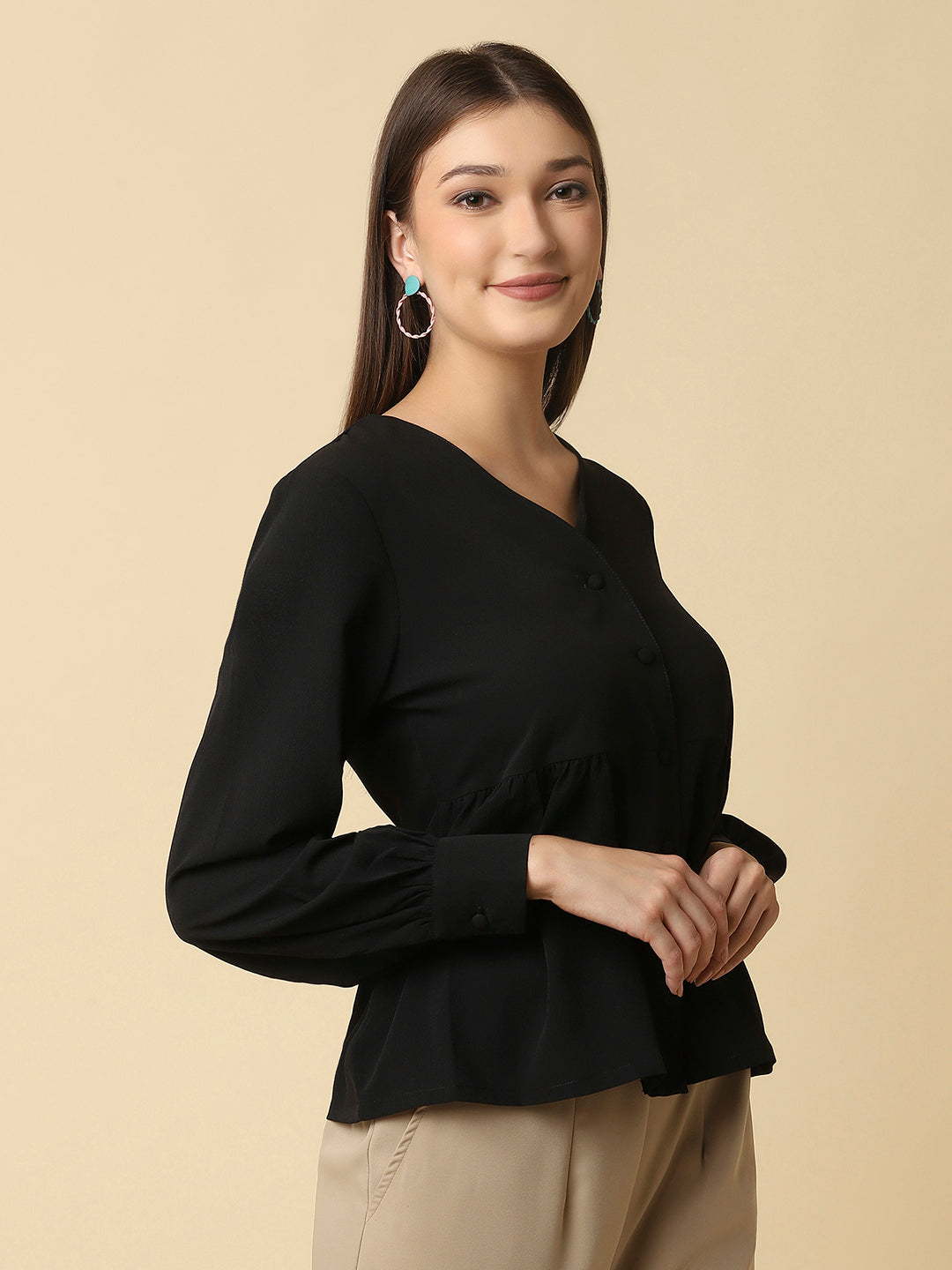 Black Color Women Top With Full Sleeve