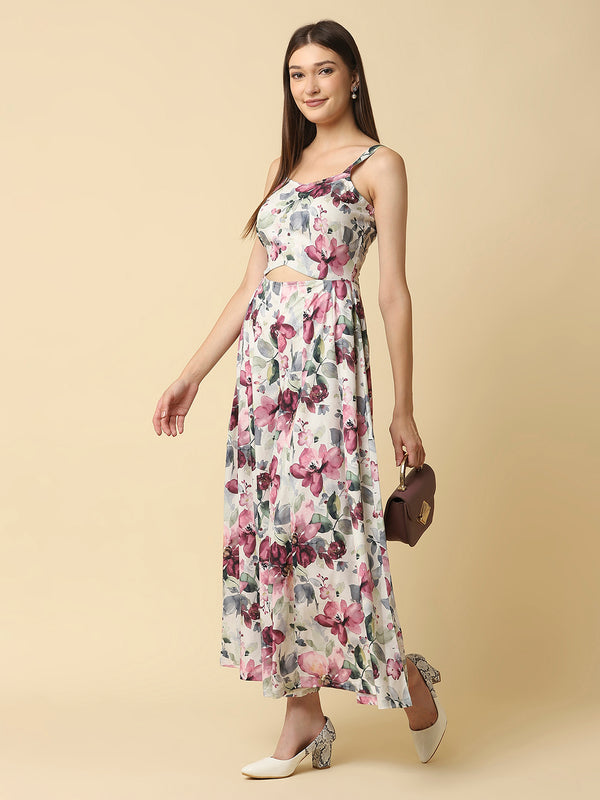 A floral fit and flare women's jumpsuit with a waist cut is a stylish and trendy outfit that features a fitted bodice and a flared bottom. The waist cut creates a defined waistline, highlighting the curves of the body.  The jumpsuit is  made from a lightweight and soft fabric, making it perfect for all type of weather. The floral print adds a touch of femininity and elegance to the outfit, while the waist cut accentuates the figure.
