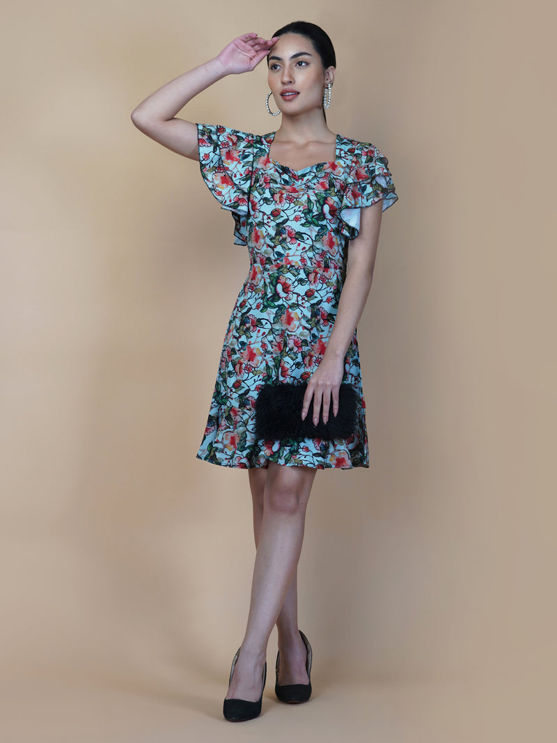 The Women Dress with Double Ruffled Sleeve and Ruched Bust is a fashionable dress for women. It features a double ruffled sleeve design that adds a feminine touch to the dress. The dress also has a ruched bust which gives it a flattering and elegant look. The dress is made from a soft and comfortable fabric that feels good against the skin.