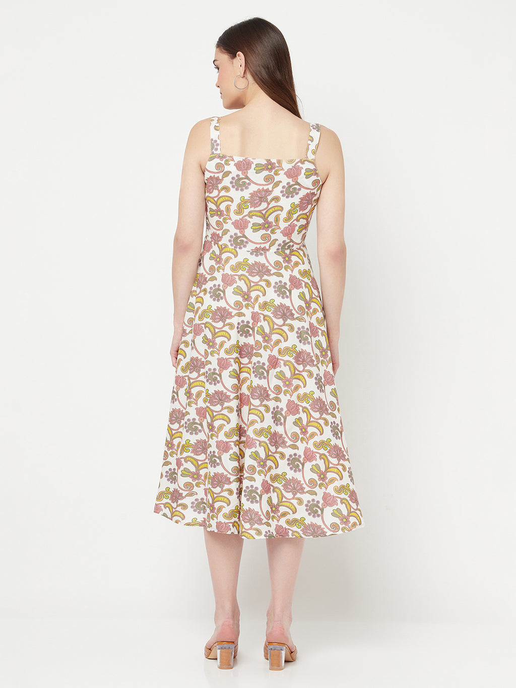 Pink floral maxi dress in Cotton. Crafted with strappy details on shoulder. This  sleeveless dress comes with a circular flare & Maxi length.