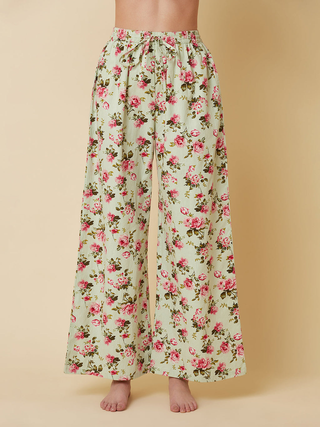 Green Color Floral Printed Night Suit For Women