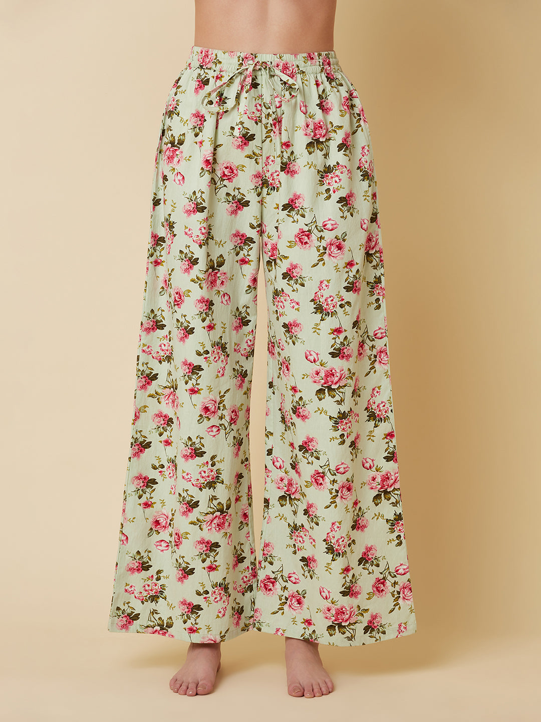 Green Color Floral Printed Night Suit For Women