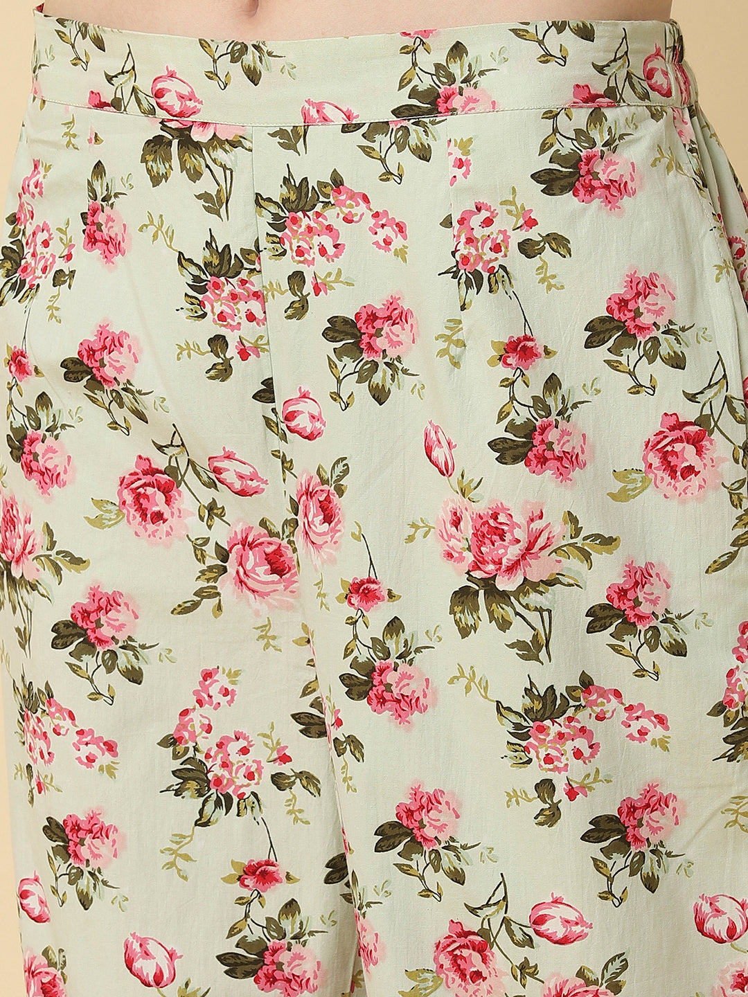 Green Floral Printed Night Suit For Women