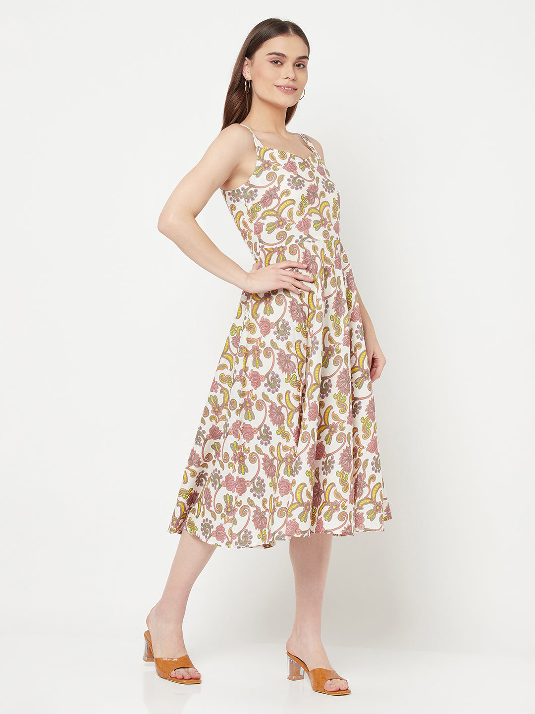Pink floral maxi dress in Cotton. Crafted with strappy details on shoulder. This  sleeveless dress comes with a circular flare & Maxi length.