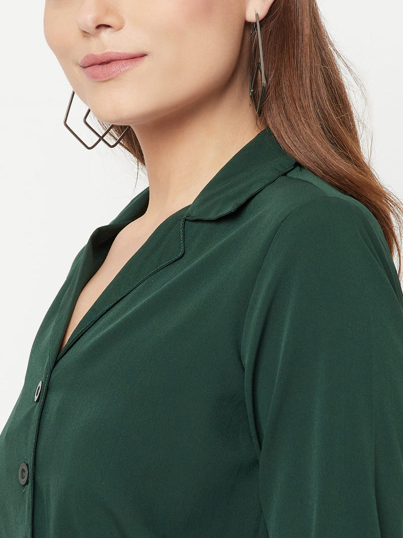 This Green color solid jump suit for women with an elasticated waist is a versatile and stylish piece of clothing that can be dressed up or down for any occasion. It is made of a comfortable and stretchy material that allows for ease of movement, while the elasticated waistband helps to flatter the figure and create a flattering silhouette.