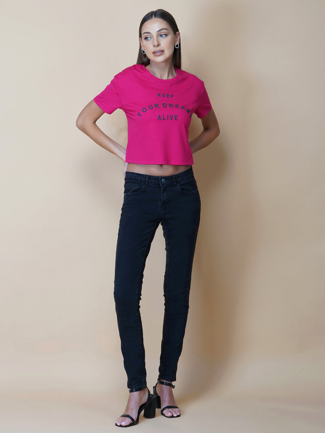 A quote T-shirt for women in pink color is the perfect addition to any fashion-conscious woman's wardrobe. Made from soft and comfortable fabric, this T-shirt is designed to provide a relaxed fit and a comfortable feel. The pink color of the shirt adds a touch of feminine charm to the overall look, making it an ideal choice for those who love to express their femininity in a subtle yet stylish way.