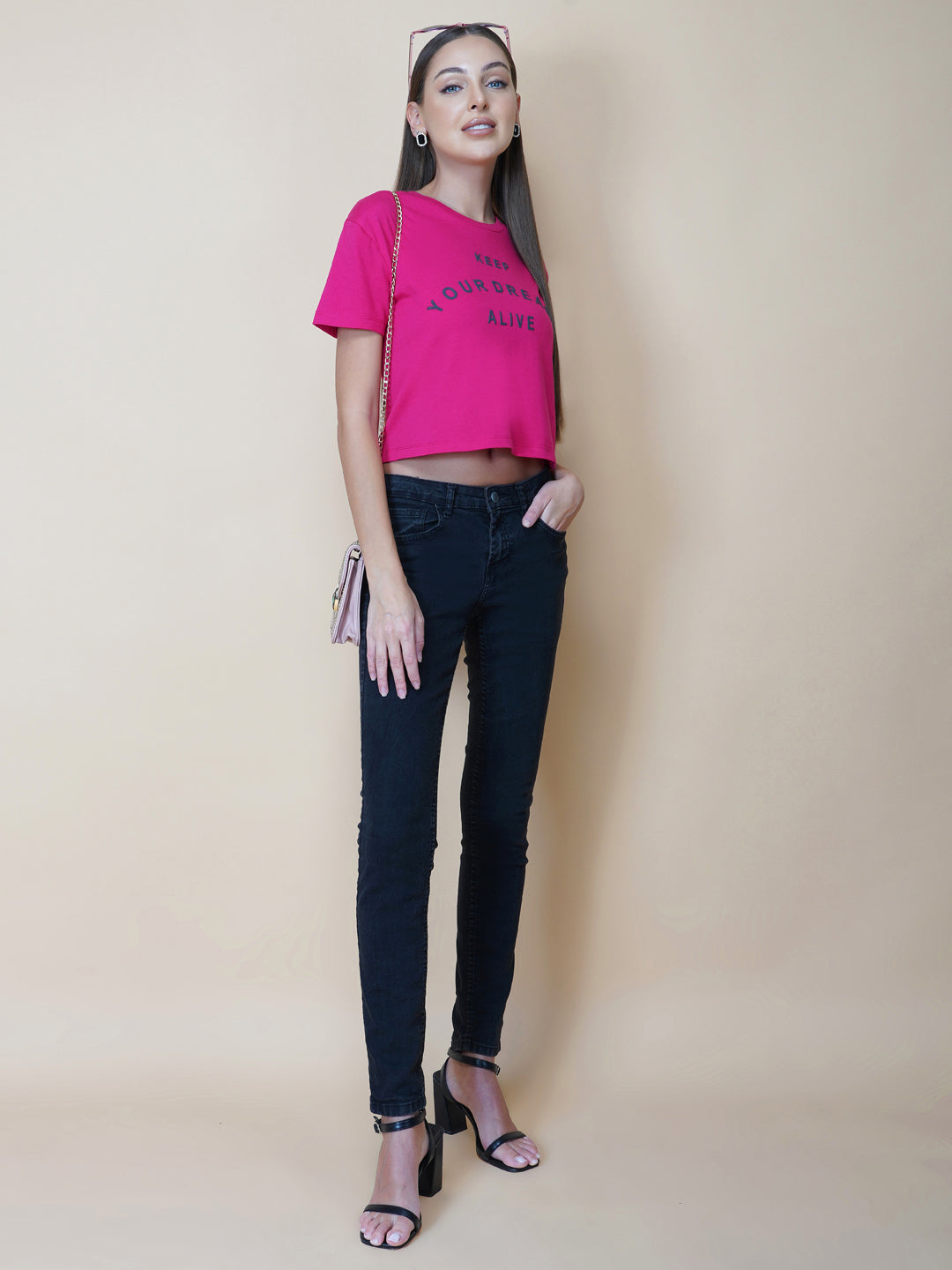 A quote T-shirt for women in pink color is the perfect addition to any fashion-conscious woman's wardrobe. Made from soft and comfortable fabric, this T-shirt is designed to provide a relaxed fit and a comfortable feel. The pink color of the shirt adds a touch of feminine charm to the overall look, making it an ideal choice for those who love to express their femininity in a subtle yet stylish way.