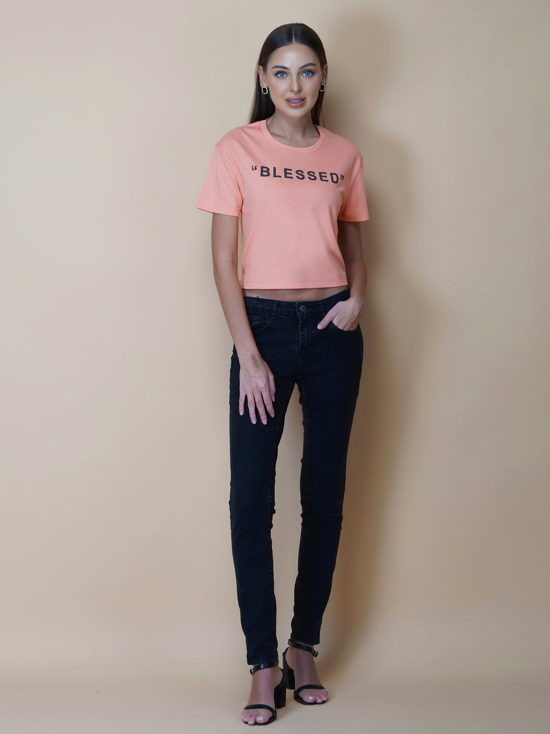 Peach color Quote T-Shirt For Women