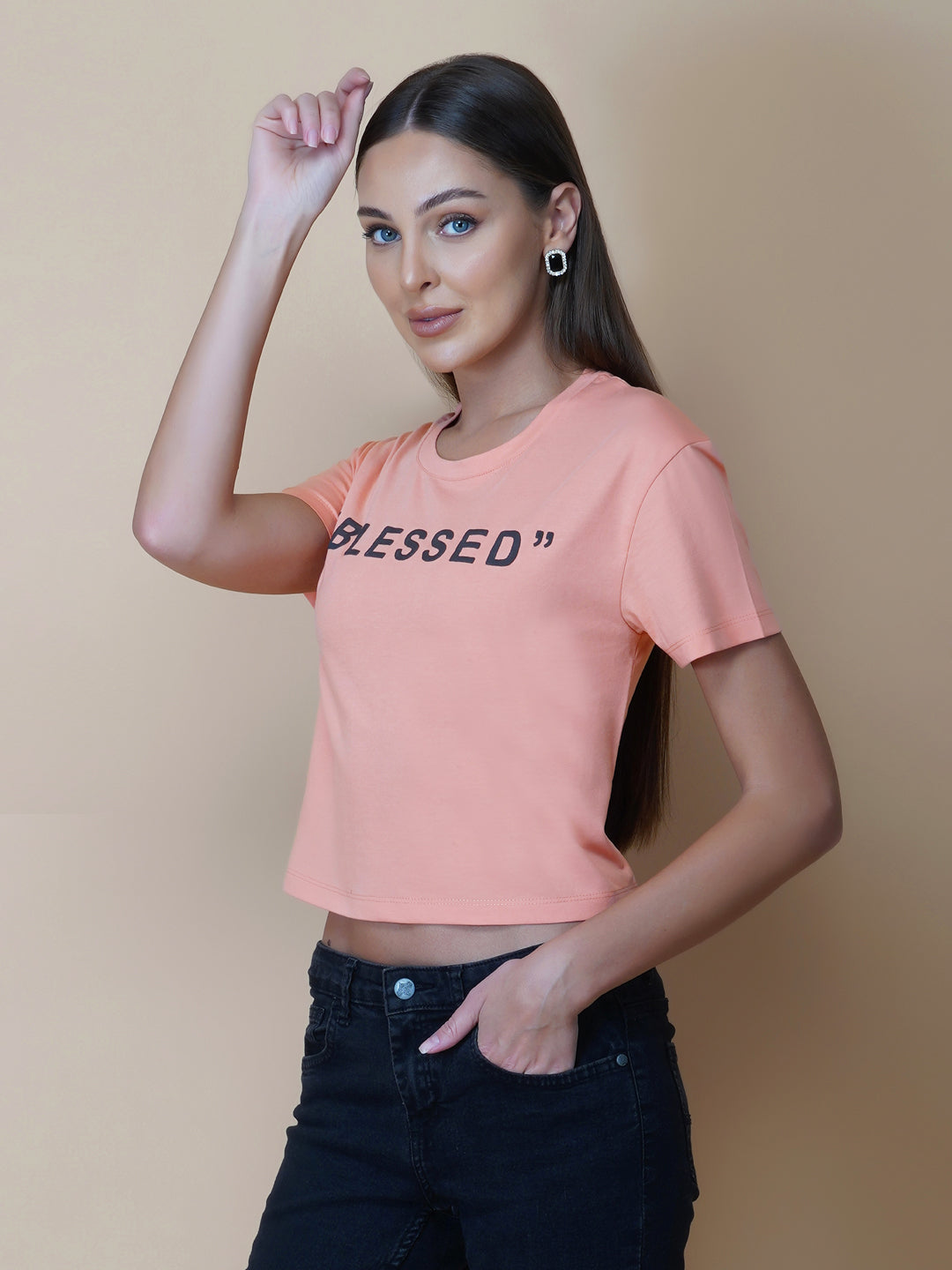 Peach color Quote T-Shirt For Women