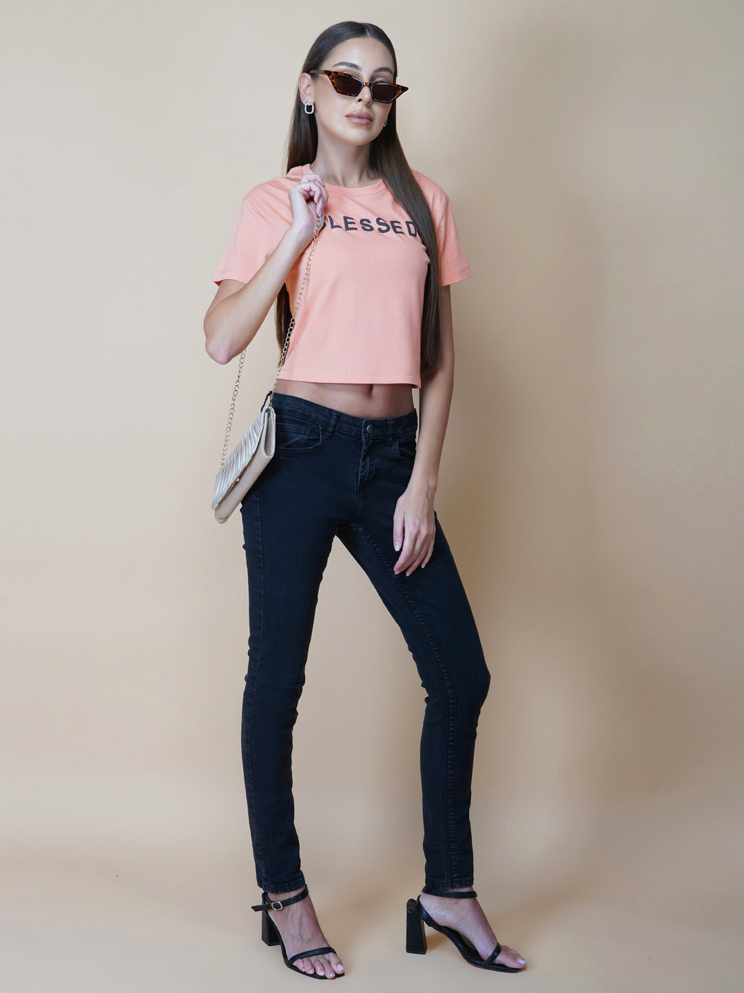 Peach color Quote T-Shirt For Women