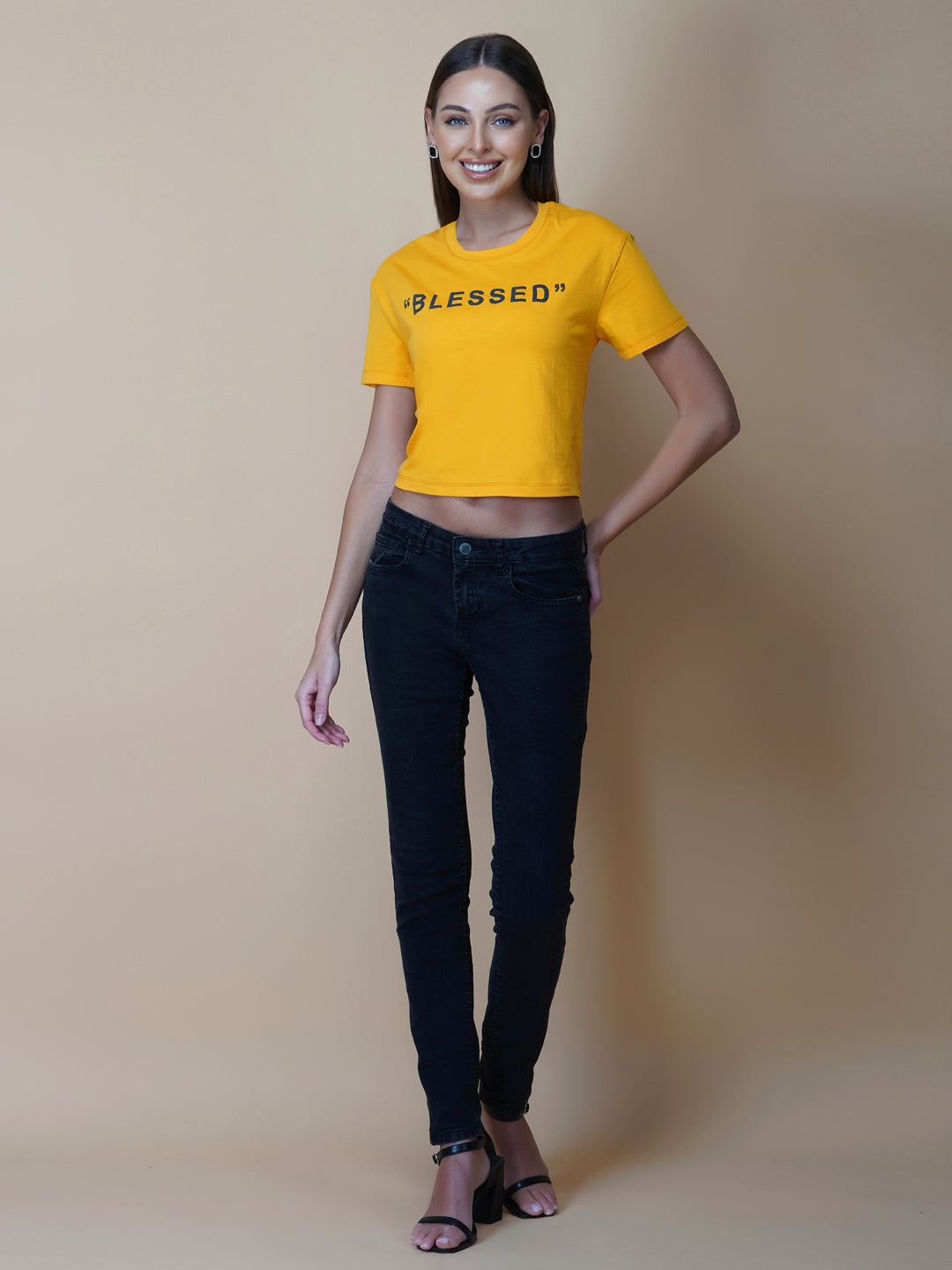 This women's t-shirt features a vibrant yellow color, making it perfect for adding a pop of brightness to any outfit. The T-shirt is made from a soft, comfortable fabric that is perfect for everyday wear. The design features a classic round neckline and short sleeves, making it ideal for warmer weather.  The front of the t-shirt features a stylish quotation in bold black letters, adding a touch of personality to the garment.