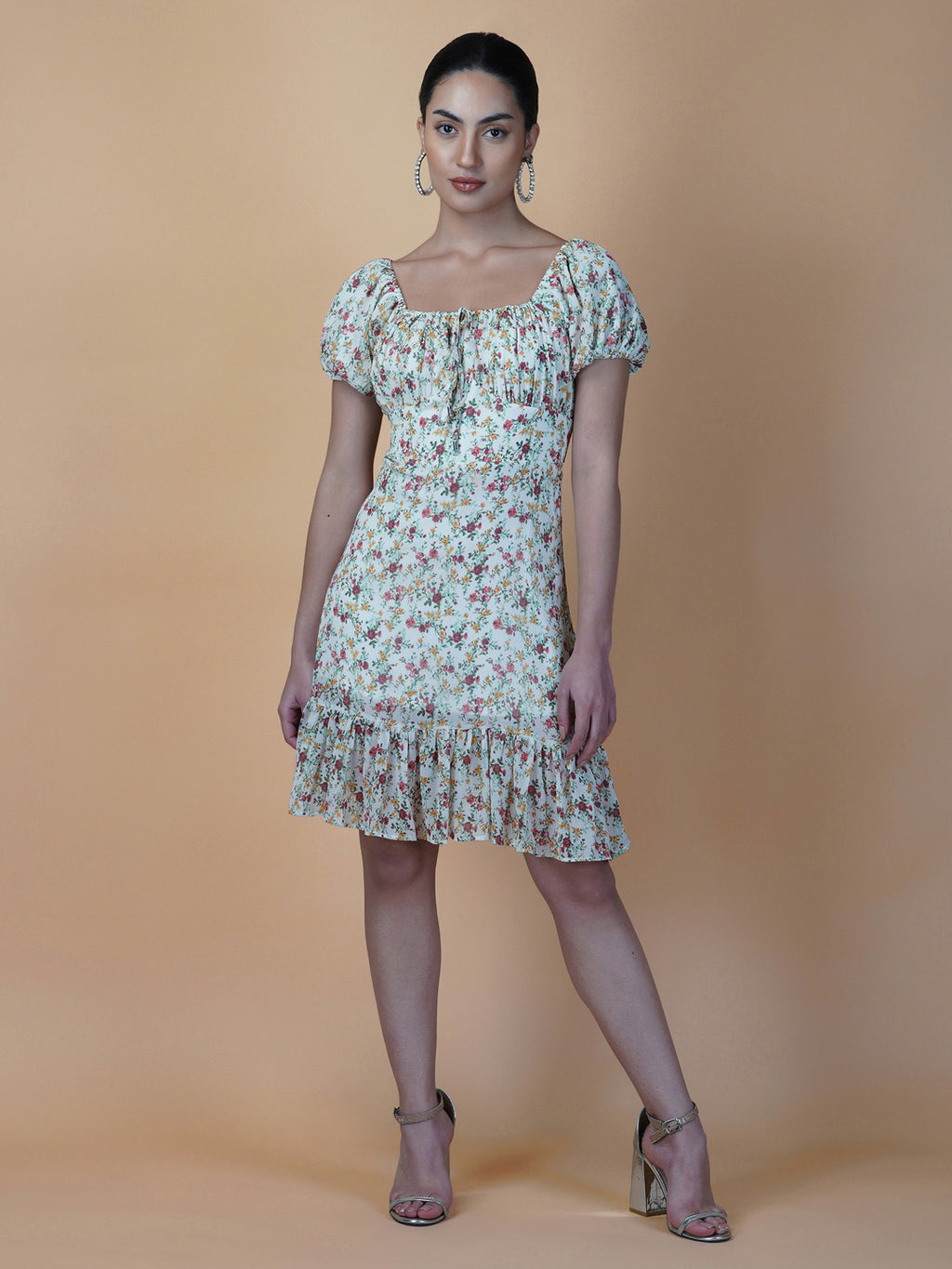 The Chiffon Printed Empire Waist Women Dress is a beautiful and elegant piece that is perfect for any special occasion. The dress features a flattering empire waist design, which accentuates the natural curves of the body, while the ruched bust adds a touch of femininity.