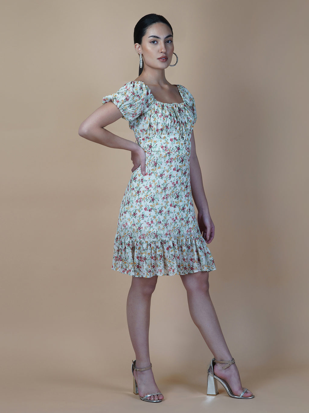 The Chiffon Printed Empire Waist Women Dress is a beautiful and elegant piece that is perfect for any special occasion. The dress features a flattering empire waist design, which accentuates the natural curves of the body, while the ruched bust adds a touch of femininity.