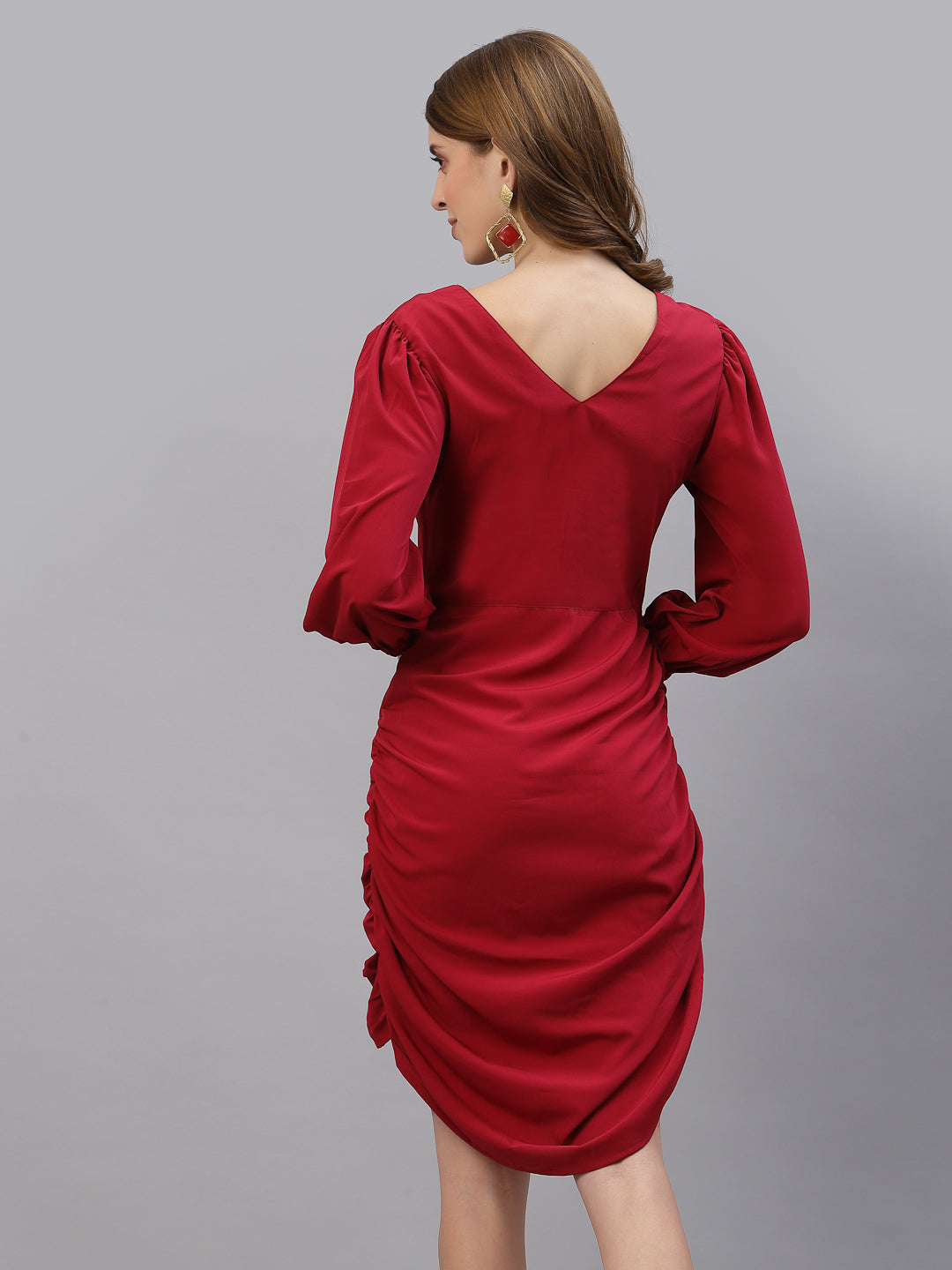 Bodycon Ruched Women Dress With Bell Sleeve